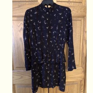 Mock Neck Floral Black Dress